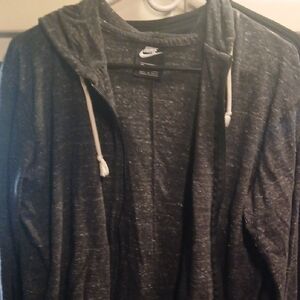 Nike Black Heather Zip Hoodie with White Drawstrings